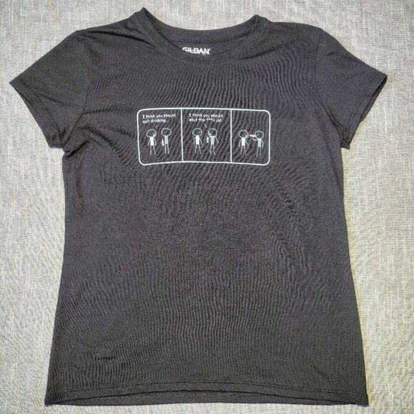 Harwigs T-Shirt Womens Size Medium Black White Funny Graphic Crewneck - Picture 3 of 11